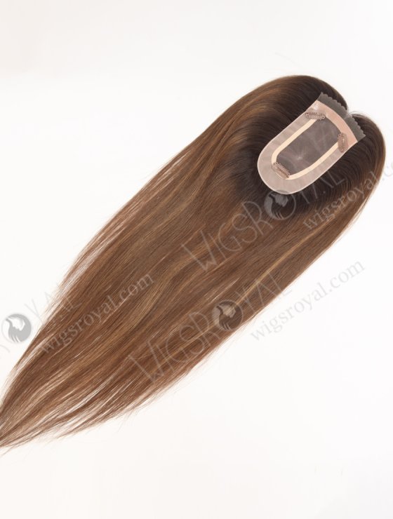 In Stock 2.75"*5.25" European Virgin Hair 16" Straight T2/10# with T2/8# Highlights Color Monofilament Hair Topper-122-29802