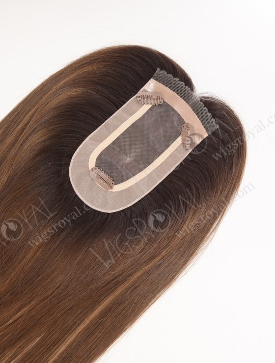 In Stock 2.75"*5.25" European Virgin Hair 16" Straight T2/10# with T2/8# Highlights Color Monofilament Hair Topper-122-29803