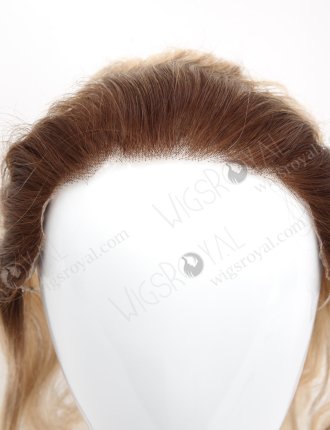 Slight Wave Blonde Highlight Balayage Color Hairline Topper Silicone PU Skin Fringe Hair Piece WR-TC-117