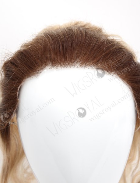 Slight Wave Blonde Highlight Balayage Color Hairline Topper Silicone PU Skin Fringe Hair Piece WR-TC-117