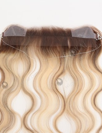 Slight Wave Blonde Highlight Balayage Color Hairline Topper Silicone PU Skin Fringe Hair Piece WR-TC-117