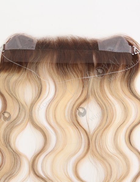 Slight Wave Blonde Highlight Balayage Color Hairline Topper Silicone PU Skin Fringe Hair Piece WR-TC-117
