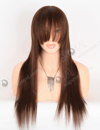 New Arrival Dark Brown Full Lace Wig With Bangs Straight Human Hair Wig For Women WR-LW-140