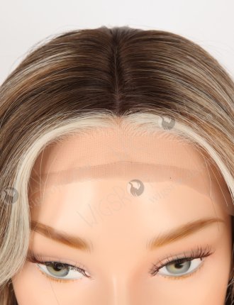 In Stock European Virgin Hair 12" All One Length Slight Wave 10/2/60#, Roots 3# Color Silk Top Gripper Wig GRP-08108