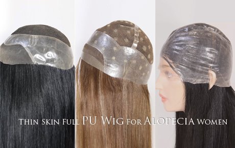 The Most Natural Looking Thin Skin Full PU Wig Black Color Straight Wigs For Alopecia Women