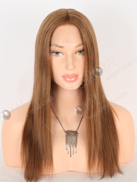 In Stock European Virgin Hair 16" Straight 6#/8# Evenly Blended Color Lace Front Silk Top Glueless Wig GLL-08090