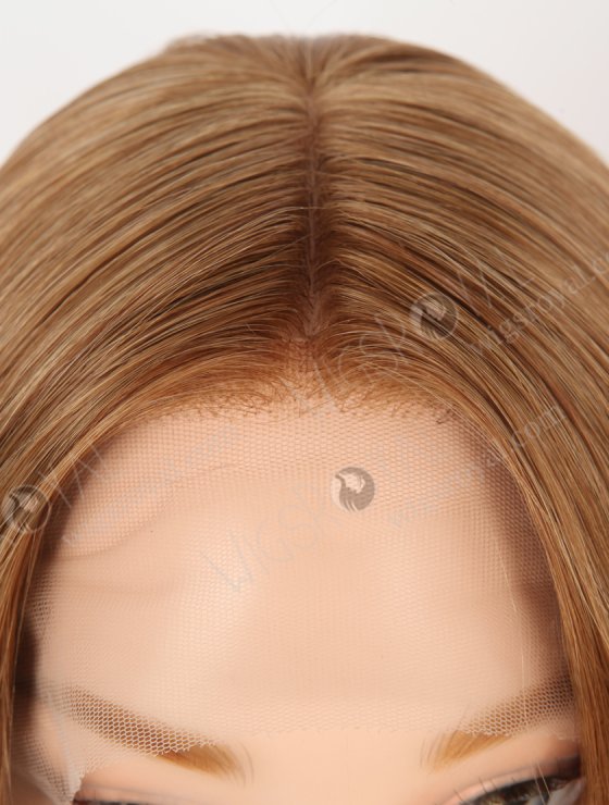 In Stock European Virgin Hair 16" Straight 6#/8# Evenly Blended Color Lace Front Silk Top Glueless Wig GLL-08090-30527