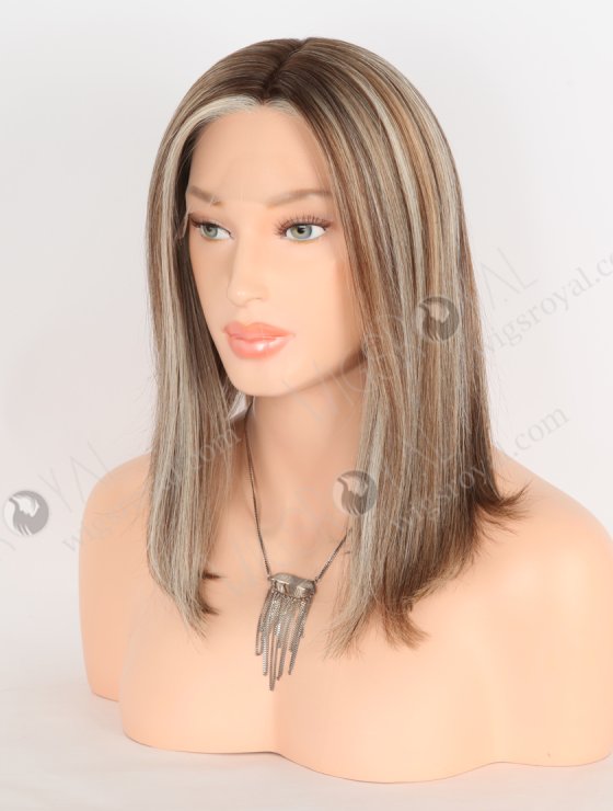 In Stock European Virgin Hair 12" All One Length Beach Wave Base 4#/10#/60#, Roots 3# Color Lace Front Silk Top Glueless Wig GLL-08096-30514