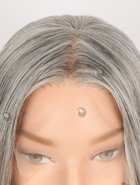 In Stock European Virgin Hair 16" Straight Grey Color Lace Front Silk Top Glueless Wig GLL-08094-30497