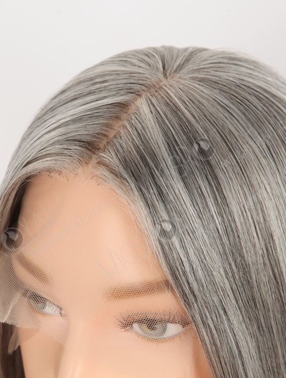 In Stock European Virgin Hair 16" Straight Grey Color Lace Front Silk Top Glueless Wig GLL-08094-30500