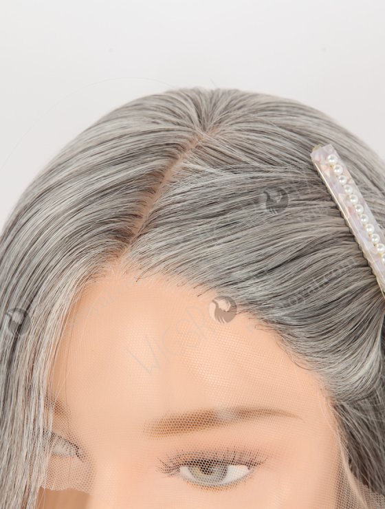 In Stock European Virgin Hair 16" Straight Grey Color Lace Front Silk Top Glueless Wig GLL-08094-30507