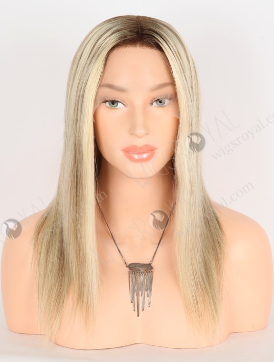 In Stock European Virgin Hair 14" Straight T9/613# With 9# Highlights Color Lace Front Silk Top Glueless Wig GLL-08091-30487
