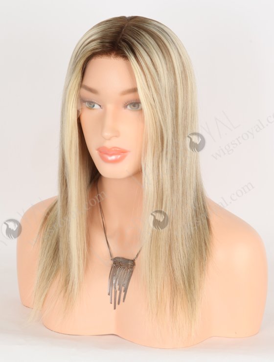 In Stock European Virgin Hair 14" Straight T9/613# With 9# Highlights Color Lace Front Silk Top Glueless Wig GLL-08091-30486