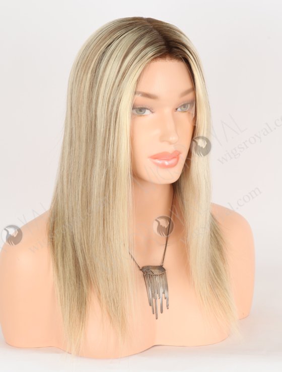 In Stock European Virgin Hair 14" Straight T9/613# With 9# Highlights Color Lace Front Silk Top Glueless Wig GLL-08091-30488