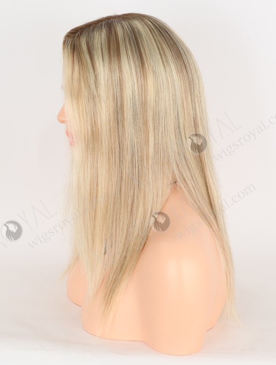 In Stock European Virgin Hair 14" Straight T9/613# With 9# Highlights Color Lace Front Silk Top Glueless Wig GLL-08091-30489