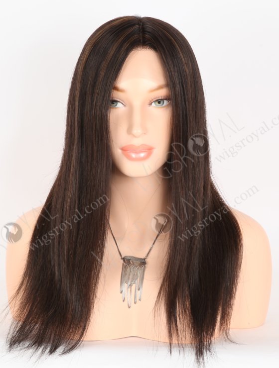 In Stock European Virgin Hair 16" Straight 2# With 4# Highlights Color Lace Front Silk Top Glueless Wig GLL-08097-30611