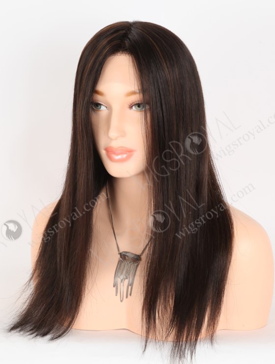 In Stock European Virgin Hair 16" Straight 2# With 4# Highlights Color Lace Front Silk Top Glueless Wig GLL-08097-30612