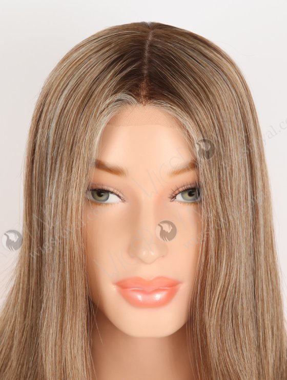 In Stock European Virgin Hair 12" All One Length Straight Base 4#/10#/60#, Roots 3# Color Lace Front Silk Top Glueless Wig GLL-08098-30623