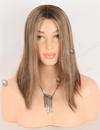 In Stock European Virgin Hair 12" All One Length Straight Base 4#/10#/60#, Roots 3# Color Lace Front Silk Top Glueless Wig GLL-08098