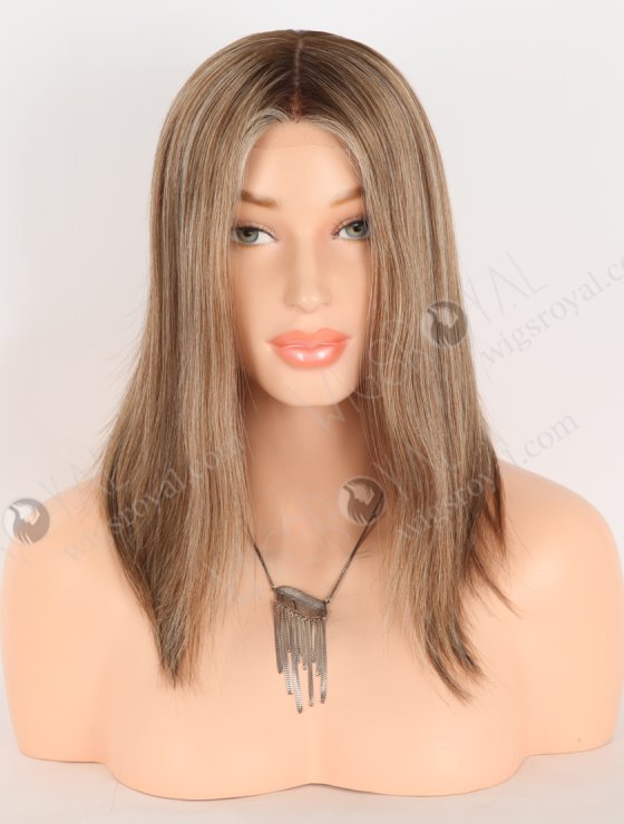 In Stock European Virgin Hair 12" All One Length Straight Base 4#/10#/60#, Roots 3# Color Lace Front Silk Top Glueless Wig GLL-08098