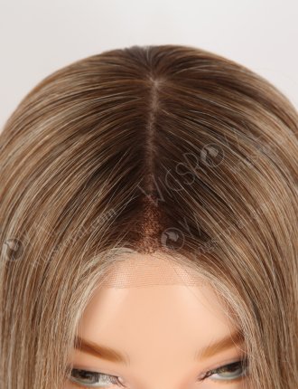 In Stock European Virgin Hair 12" All One Length Straight Base 4#/10#/60#, Roots 3# Color Lace Front Silk Top Glueless Wig GLL-08098