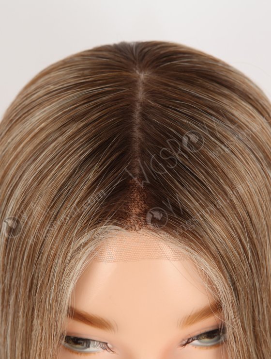 In Stock European Virgin Hair 12" All One Length Straight Base 4#/10#/60#, Roots 3# Color Lace Front Silk Top Glueless Wig GLL-08098-30626