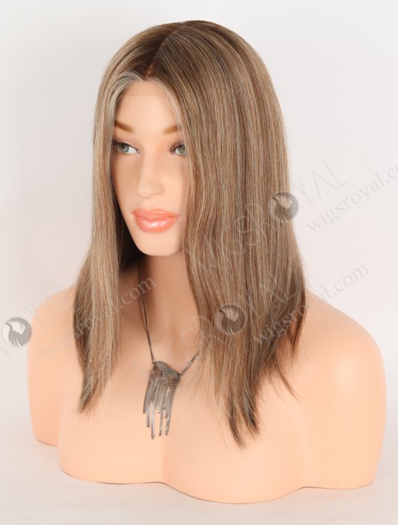 In Stock European Virgin Hair 12" All One Length Straight Base 4#/10#/60#, Roots 3# Color Lace Front Silk Top Glueless Wig GLL-08098-30625