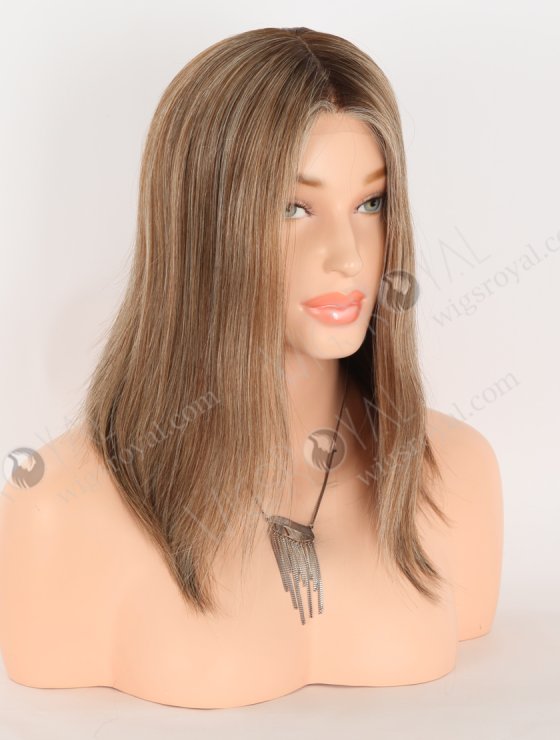 In Stock European Virgin Hair 12" All One Length Straight Base 4#/10#/60#, Roots 3# Color Lace Front Silk Top Glueless Wig GLL-08098-30628