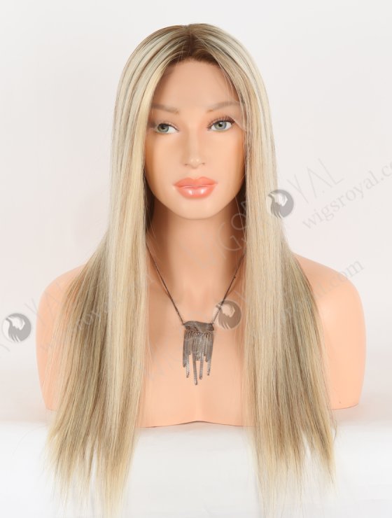 In Stock European Virgin Hair 18" Straight T9/613# With 9# Highlights Color Lace Front Silk Top Glueless Wig GLL-08092-30735