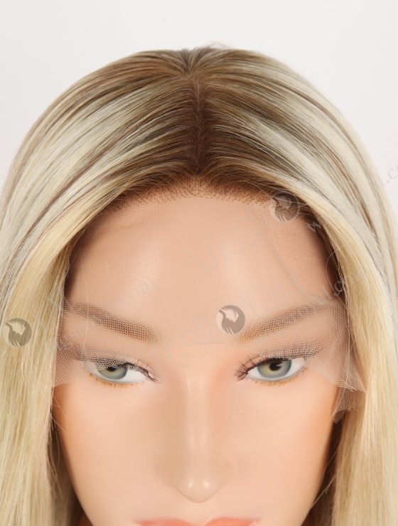 In Stock European Virgin Hair 18" Straight T9/613# With 9# Highlights Color Lace Front Silk Top Glueless Wig GLL-08092-30733