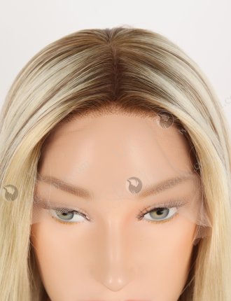 In Stock European Virgin Hair 18" Straight T9/613# With 9# Highlights Color Lace Front Silk Top Glueless Wig GLL-08092