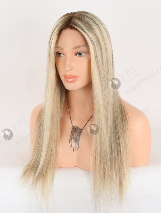 In Stock European Virgin Hair 18" Straight T9/613# With 9# Highlights Color Lace Front Silk Top Glueless Wig GLL-08092-30732