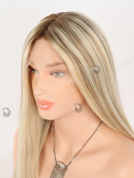 In Stock European Virgin Hair 18" Straight T9/613# With 9# Highlights Color Lace Front Silk Top Glueless Wig GLL-08092-30730