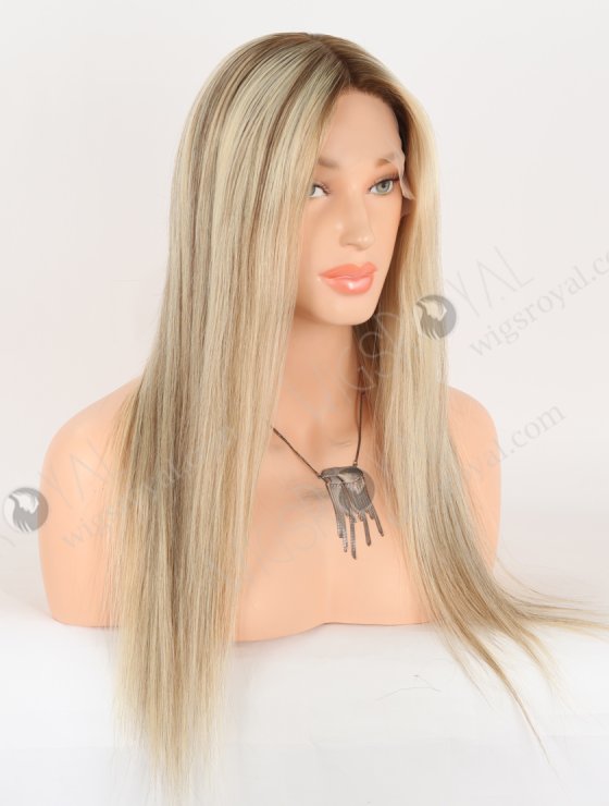 In Stock European Virgin Hair 18" Straight T9/613# With 9# Highlights Color Lace Front Silk Top Glueless Wig GLL-08092-30737