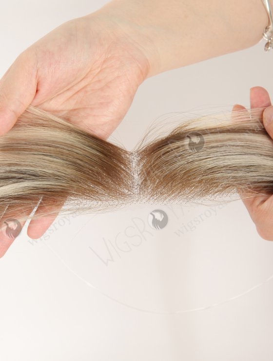 In Stock European Virgin Hair 12" Straight T9/60# With 9# Highlights Color Hairline Topper SHT-003-30858