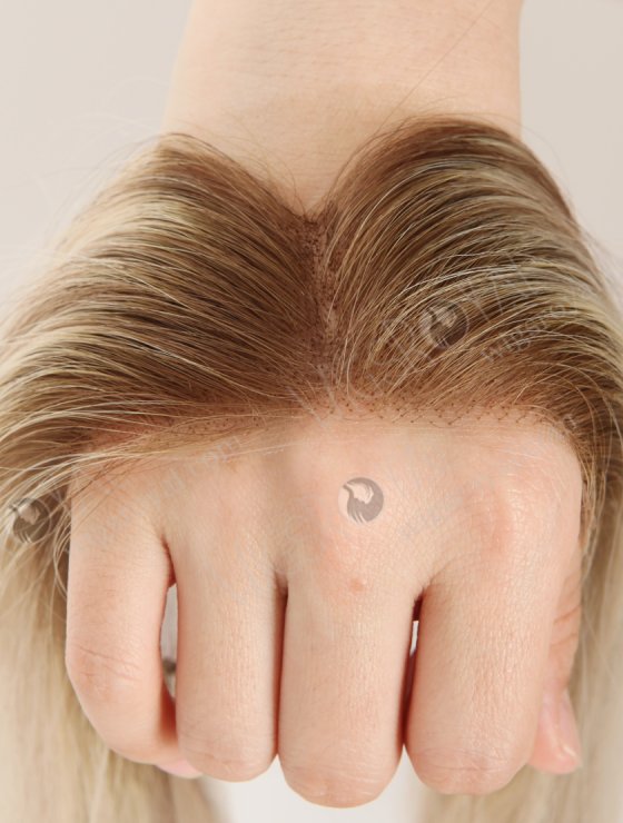 In Stock European Virgin Hair 12" Straight T9/60# With 9# Highlights Color Hairline Topper SHT-003-30856
