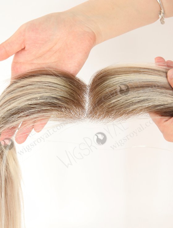In Stock European Virgin Hair 16" Straight T9/60# With 9# Highlights Color Hairline Topper SHT-006-30847