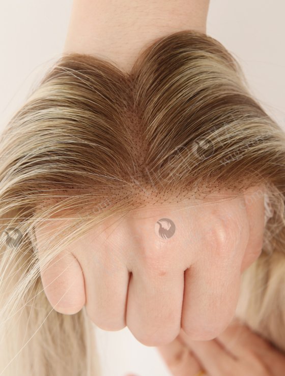 In Stock European Virgin Hair 16" Straight T9/60# With 9# Highlights Color Hairline Topper SHT-006-30848