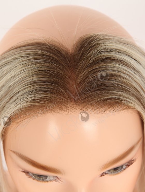In Stock European Virgin Hair 16" Straight T9/60# With 9# Highlights Color Hairline Topper SHT-006-30849