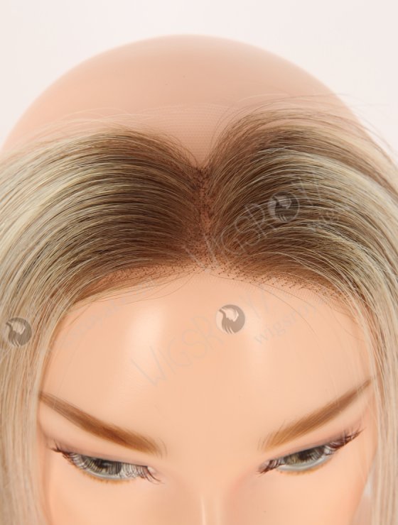 In Stock European Virgin Hair 16" Straight T9/60# With 9# Highlights Color Hairline Topper SHT-004-30842