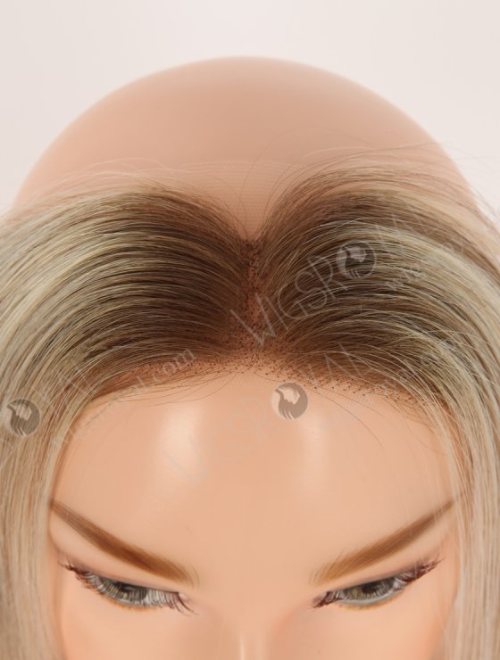 In Stock European Virgin Hair 12" Straight T9/60# With 9# Highlights Color Hairline Topper SHT-003-30857