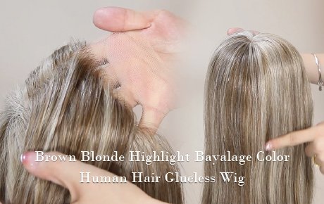 Brown Blonde Highlight Bayalage Color Human Hair Glueless Wig For Beginners