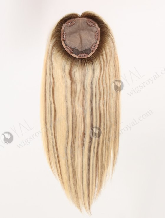 In Stock European Virgin Hair 18" All One Length Straight T9/613# with 9# Highlights Color Hair Topper Topper-179-31081