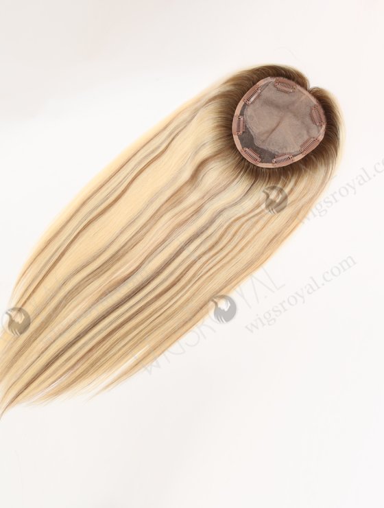 In Stock European Virgin Hair 18" All One Length Straight T9/613# with 9# Highlights Color Hair Topper Topper-179-31082