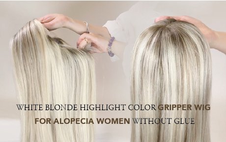 White Blonde Highlight Color Gripper Wig For Alopecia Women Without Glue