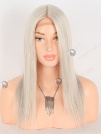 In Stock European Virgin Hair 14" Straight Platinum Gray Color Silk Top Gripper Wig GRP-08124