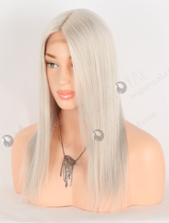 In Stock European Virgin Hair 14" Straight Platinum Gray Color Silk Top Gripper Wig GRP-08124-31121