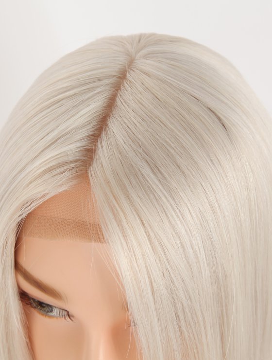 In Stock European Virgin Hair 14" Straight Platinum Gray Color Silk Top Gripper Wig GRP-08124-31126