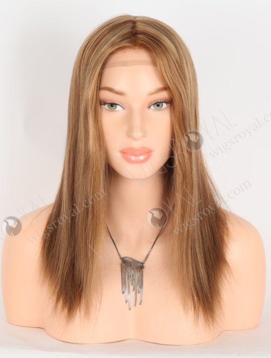 Realistic Brown Highlight Human Hair Wigs for Alopecia 14 Inch Shoulder Length GRP-08117