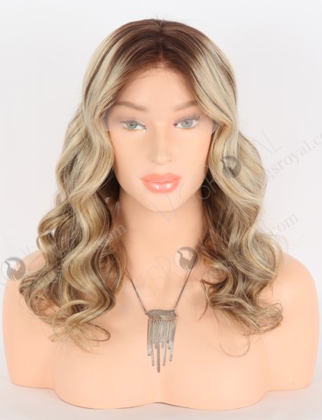 Fashion 16 Inch Beach Wave Blonde and Brown Highlights No Glue Lace Front Human Hair Wigs RLF-08023